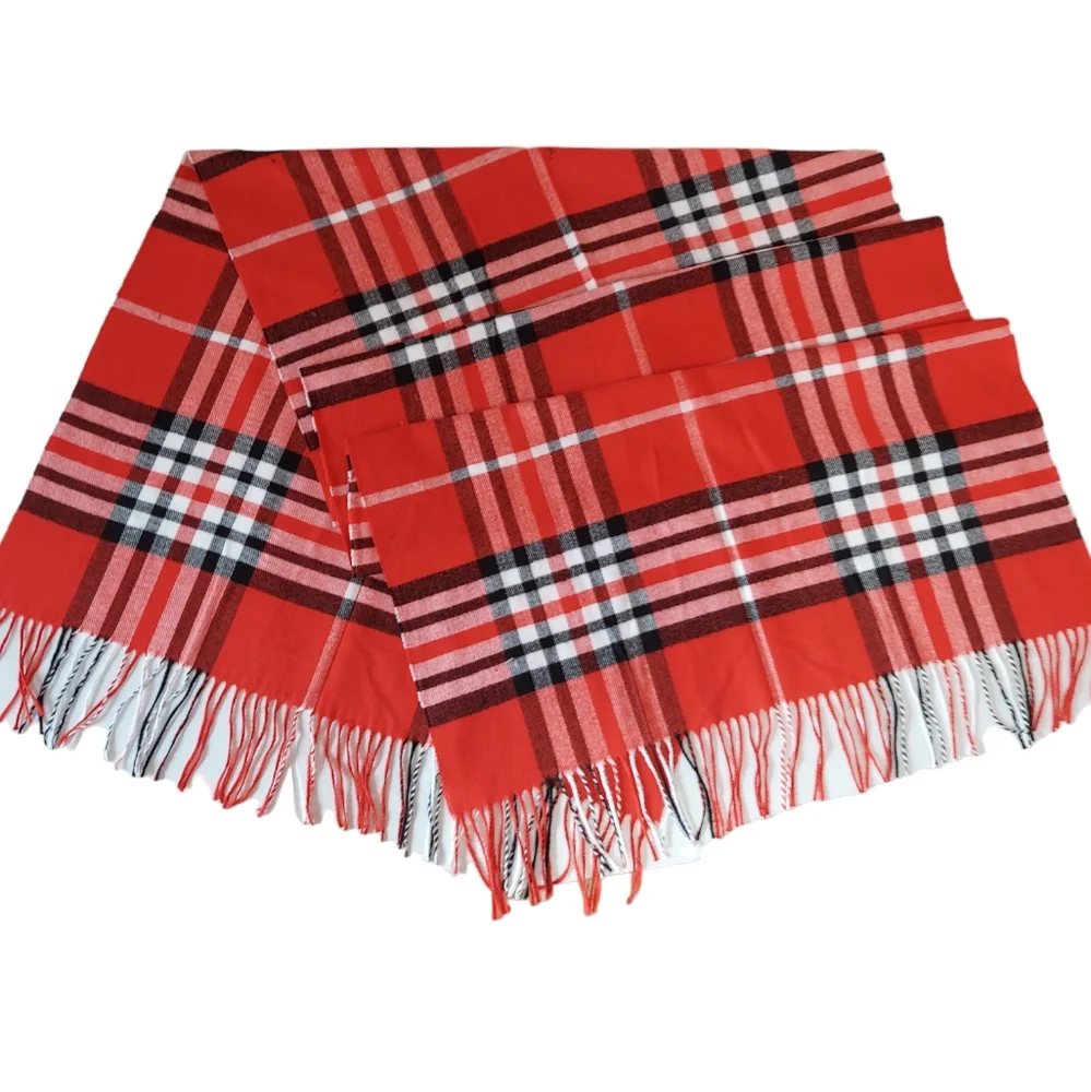 Cashmere Feel Red Plaid Scarf 100% Acrylic Soft Fringe Tartan Wrap Blanket NWT